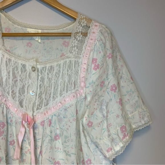 Vintage Cottagecore lace details square neckline granny sleep dress - Picture 2 of 9